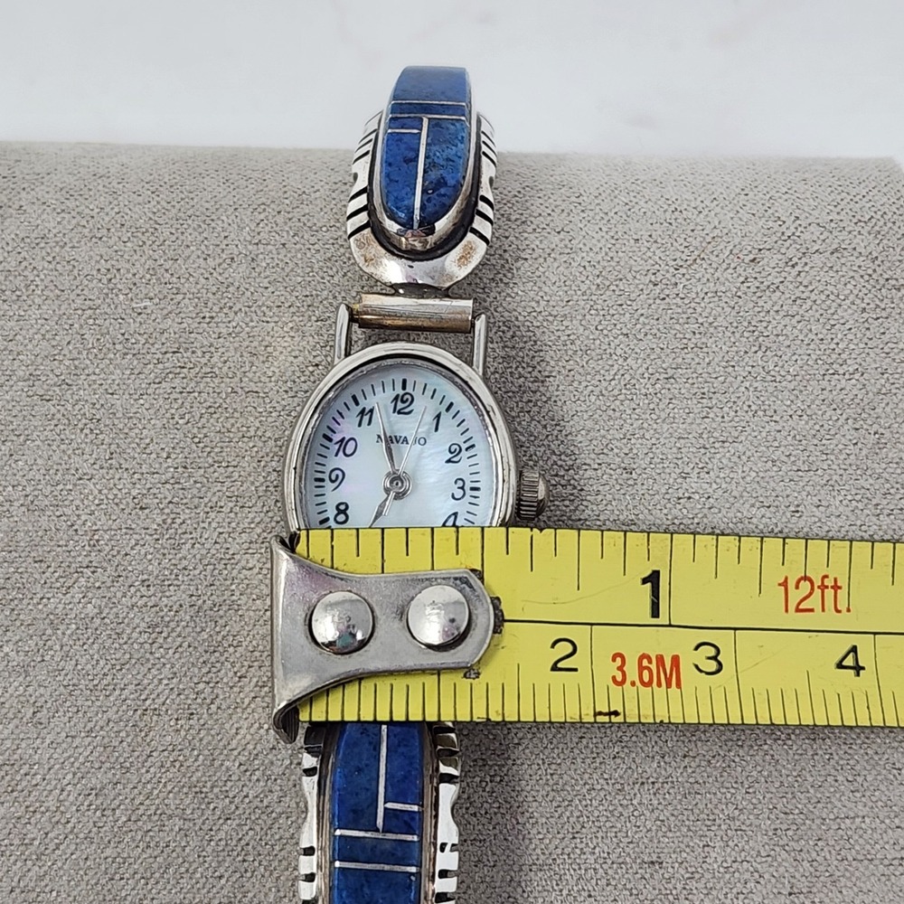 Vintage Lapis Inlay Oval Sterling Silver Expandable Women's Navajo‎ Quartz Watch - Picture 11 of 14